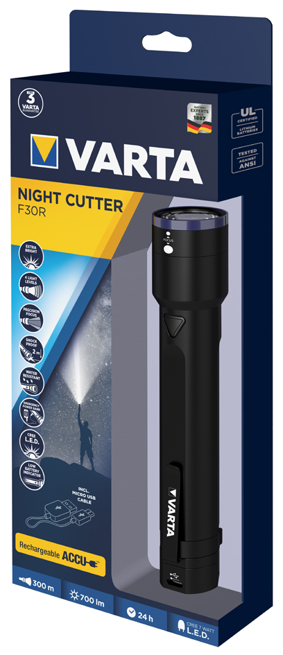 VARTA Premium-Taschenlampe 'NIGHT CUTTER F30R'